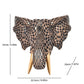 Decorative elephant head sculpture with geometric pattern and measurements on a white background