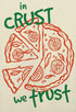 Illustration of a pizza with slices and text &
