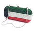 Flag-themed clutch bag with green, white, and red colors on a white background