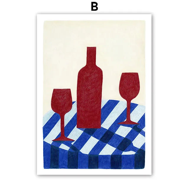 Red Blue Funny Joker Red Wine Coffee Bird Life Wall Art Canvas Painting Nordic Abstract Poster Prints Pictures Living Room Decor