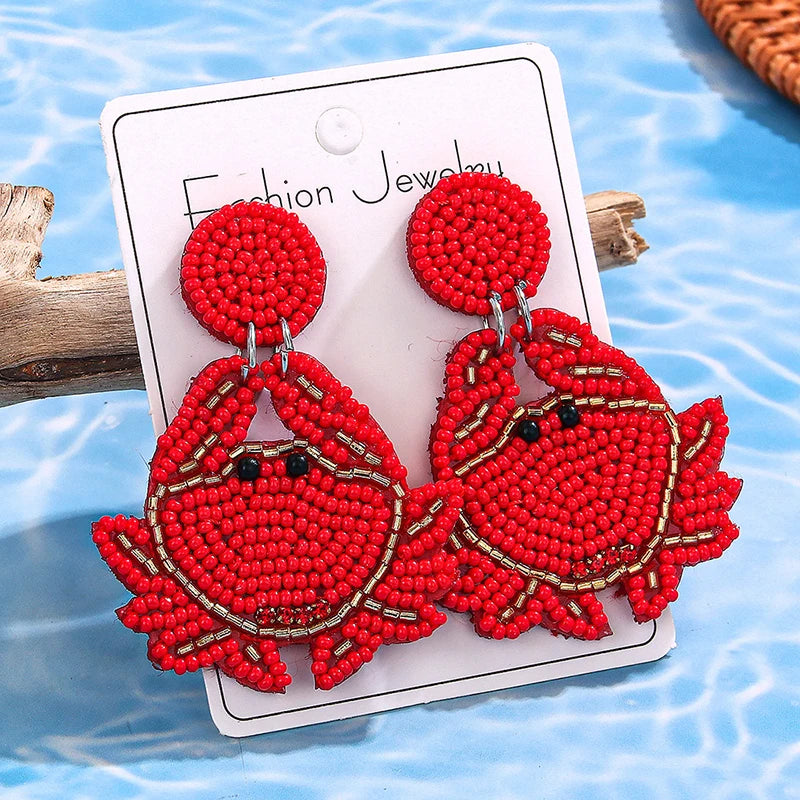 New Beaded Lobster Crab Drop Earrings For Women Handmade Cartoon Turtle Beads Dangle Earring Summer Bohemia Accessories