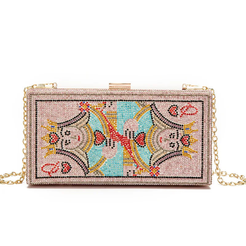 New Fashionable Poker Diamond Evening Clutch Handheld Shoulder Chain Small Square Bag for Ladies