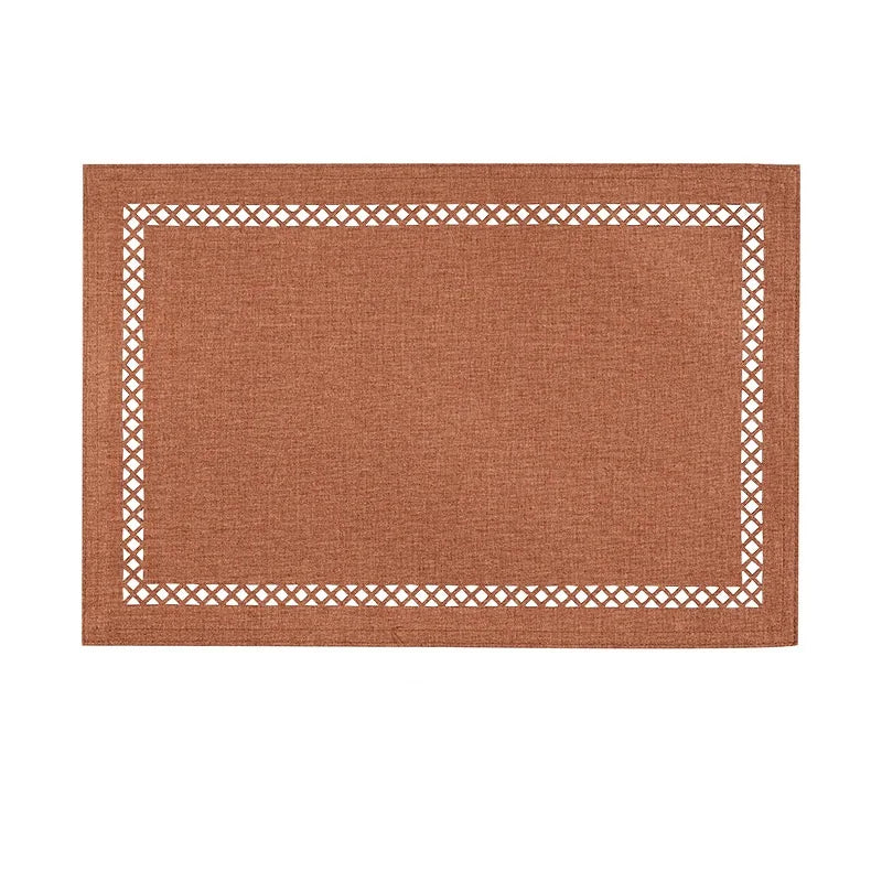 Rectangular placemat with a woven border on a white background