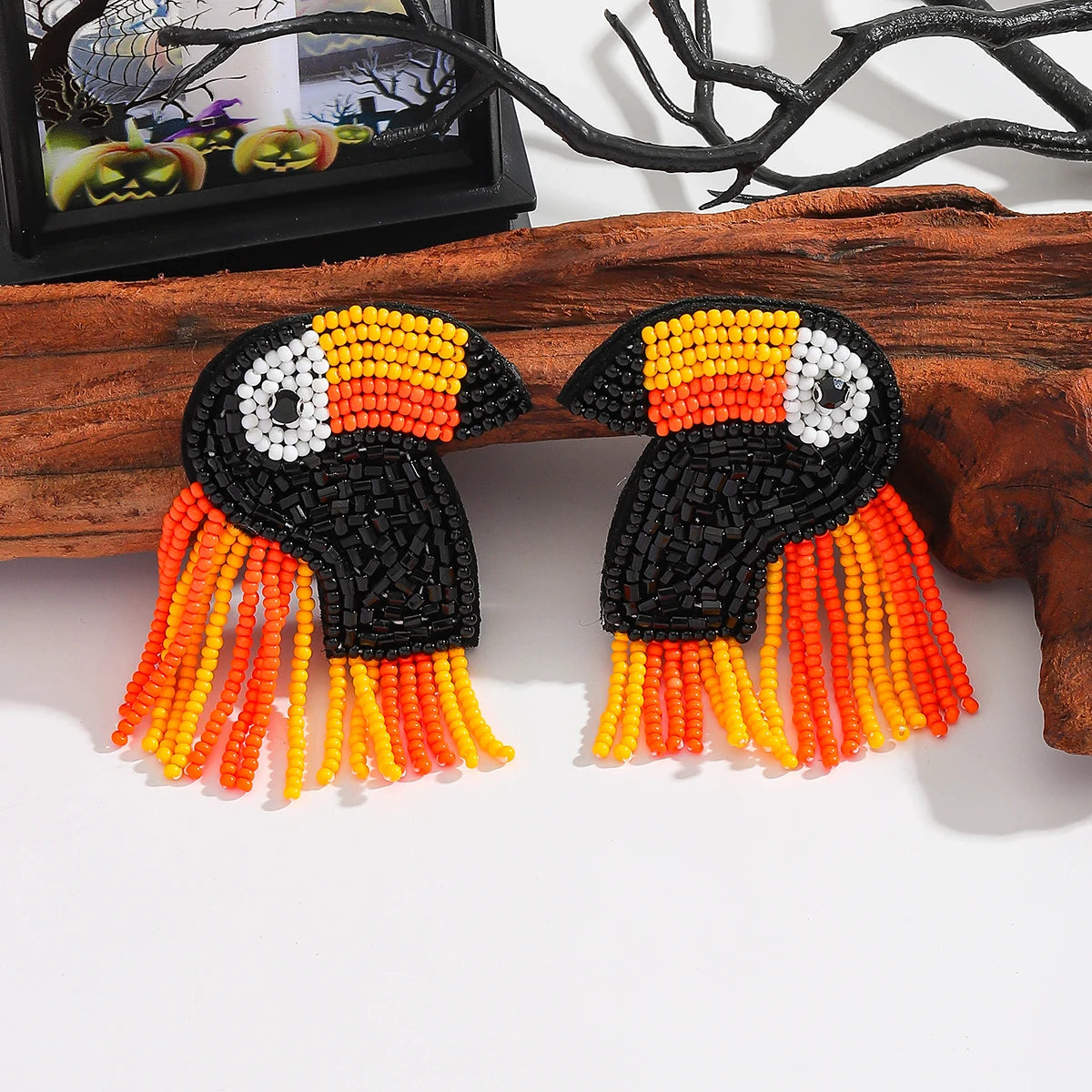 Vedawas Trendy Beaded Bird Drop Earrings Boho Handmade Seed Beads Exquisite Animal Earrings Halloween Exaggerated Accessories