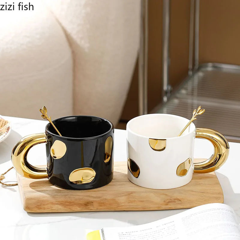 Creative Electroplated Ceramic Mug Office Large Handle Coffee Mug Home Juice Cup Breakfast Cup Milk Cups Couple Water Cup