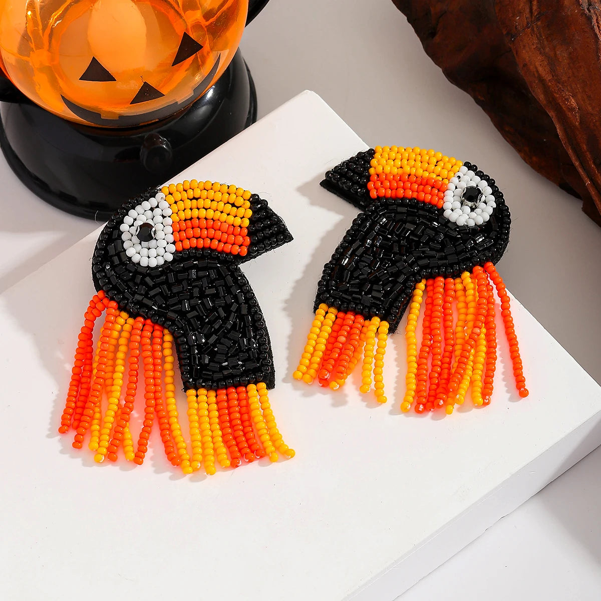Vedawas Trendy Beaded Bird Drop Earrings Boho Handmade Seed Beads Exquisite Animal Earrings Halloween Exaggerated Accessories