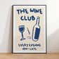 Framed poster with 'The Wine Club' text and wine graphics on a beige background