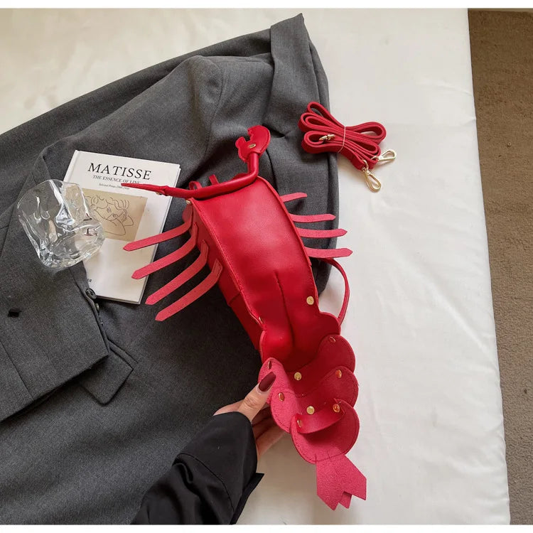 Young Girls Lobster Shape Crossbody Bag Solid Color Pu Leather Handbag Cute Creative Funny Bag Casual Toy Cross Body Phone Bag