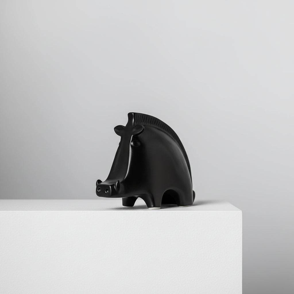 Black Nordic Wild Boar Ceramic Ornament