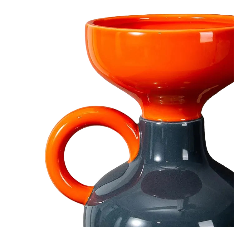 Ceramic Vase Colored Geometric Semicircle Handle Flower Vase Ceramic Handicraft Arrange Flowers Home Decoration Accessories