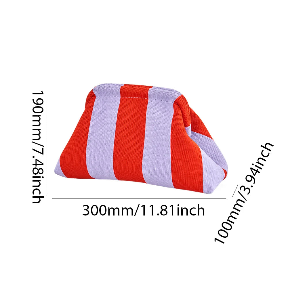 Summer Beach Clutch Bag Striped Color Small Crochet Handbag Knitting Dumpling Purse Handmade Woven Hollow Colorblock Evening Bag
