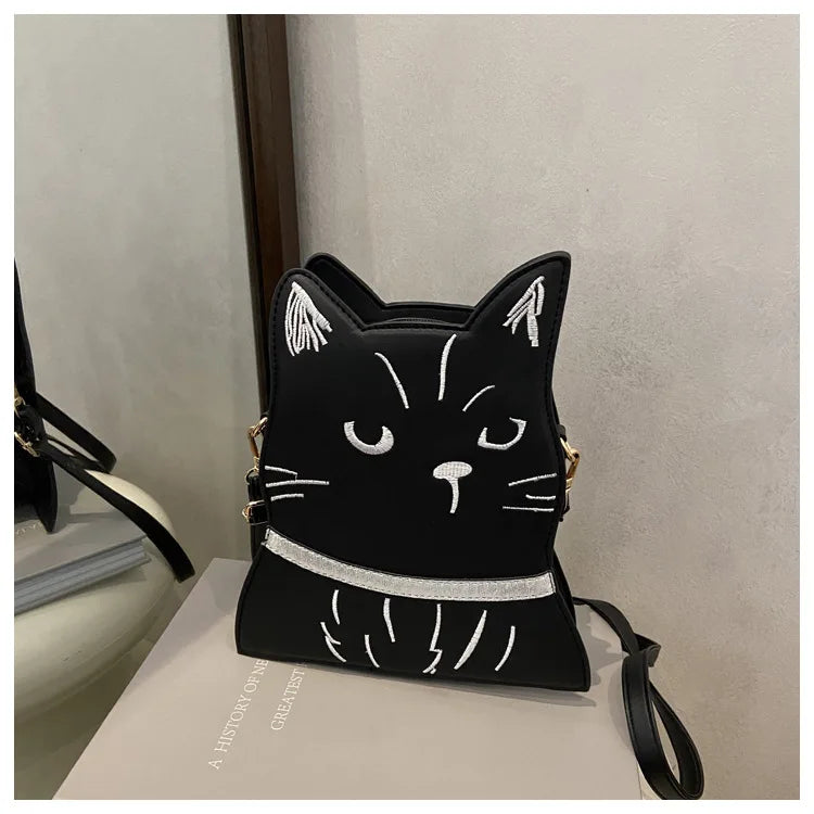 Women Shoulder Messenger Bags PU Leather Fashion Designer Adjustable Strap Crossbody Handbags with Cat Pendant Purse