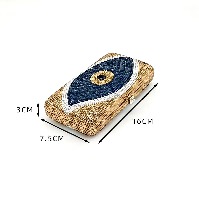 Fashion women evening party purses designer couture bag funny evil eye full crystal clutches