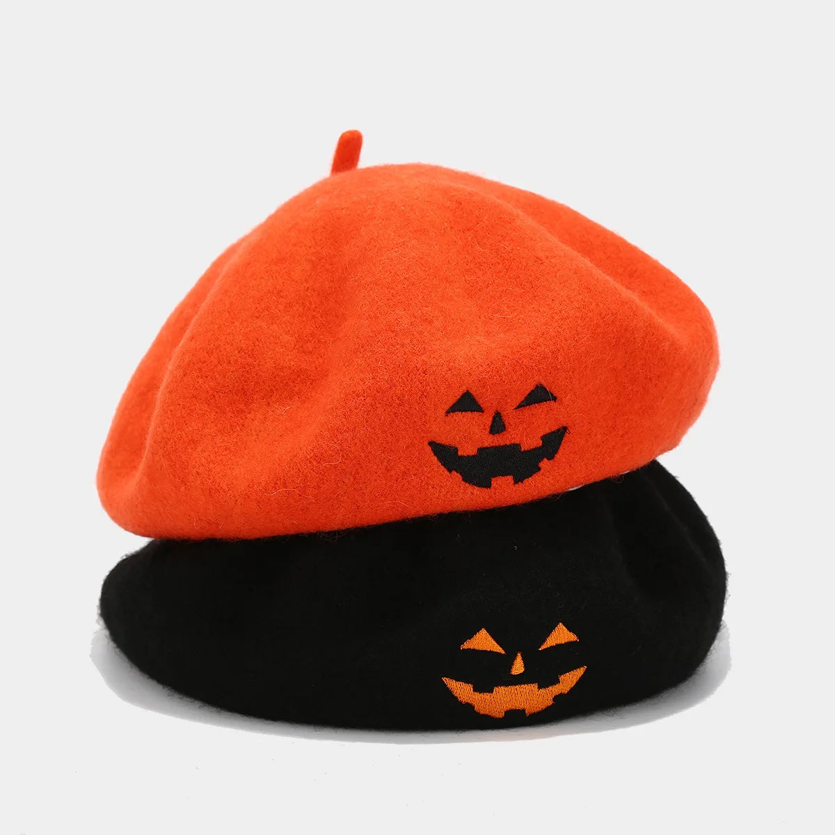 Chic Skull Embroidered Halloween Beret for Women Pumpkin Hat in White