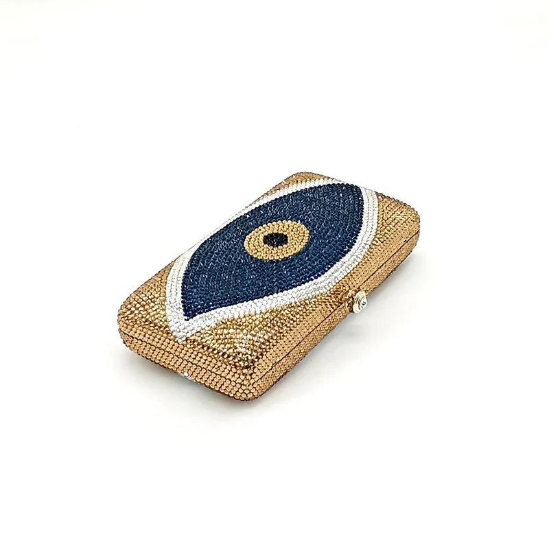 Fashion women evening party purses designer couture bag funny evil eye full crystal clutches