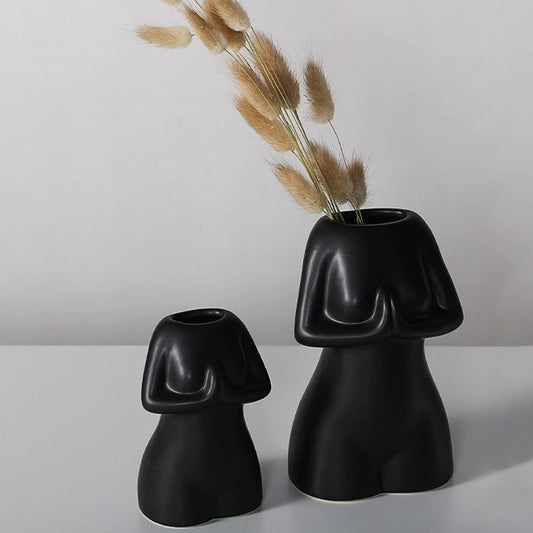 Nordic Ceramic Body Vase Indoor female body Flower Pot Modern Home Interior Decoration White Goods Decor Office Desk Decoration