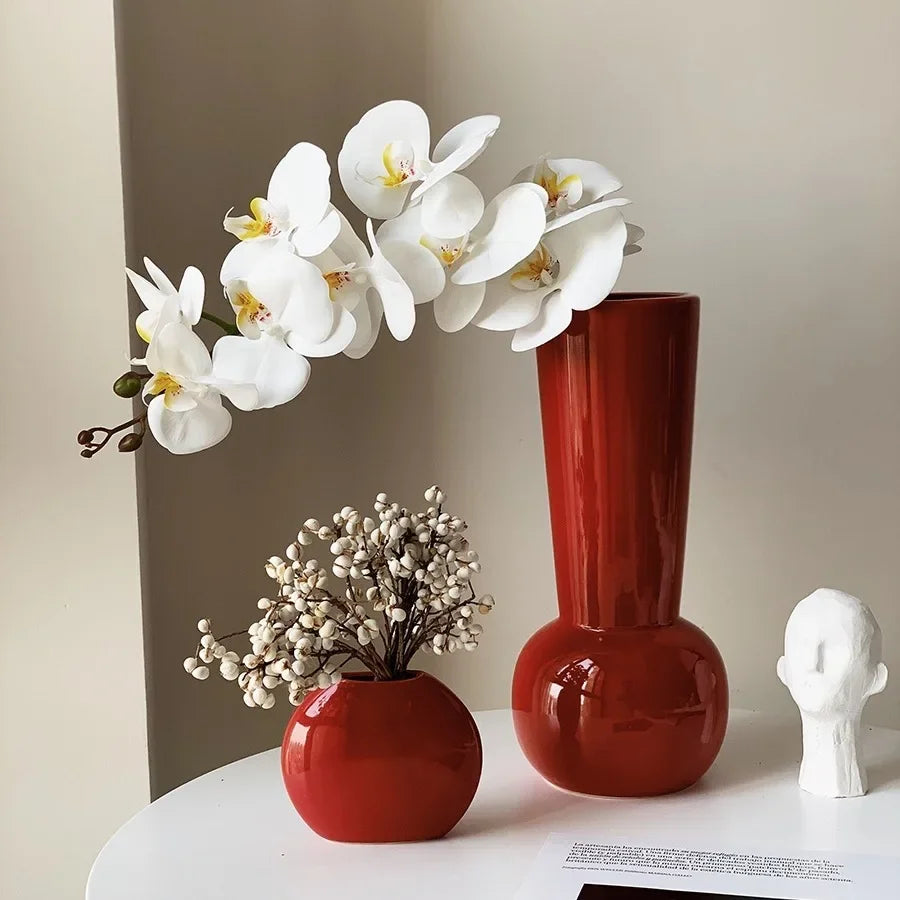 Red Ceramic Art Vase Wedding Housewarming Festive Vase Home Living Room New Year Decoration