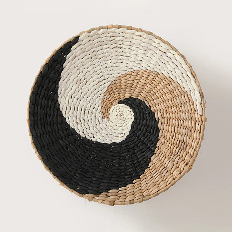 INS Nordic Style Straw Woven Tray Wall Decorations Handmade Papyrus Hanging Basket Bedroom Creative Art Wall Hanging Room Decor