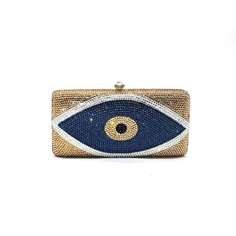 Fashion women evening party purses designer couture bag funny evil eye full crystal clutches