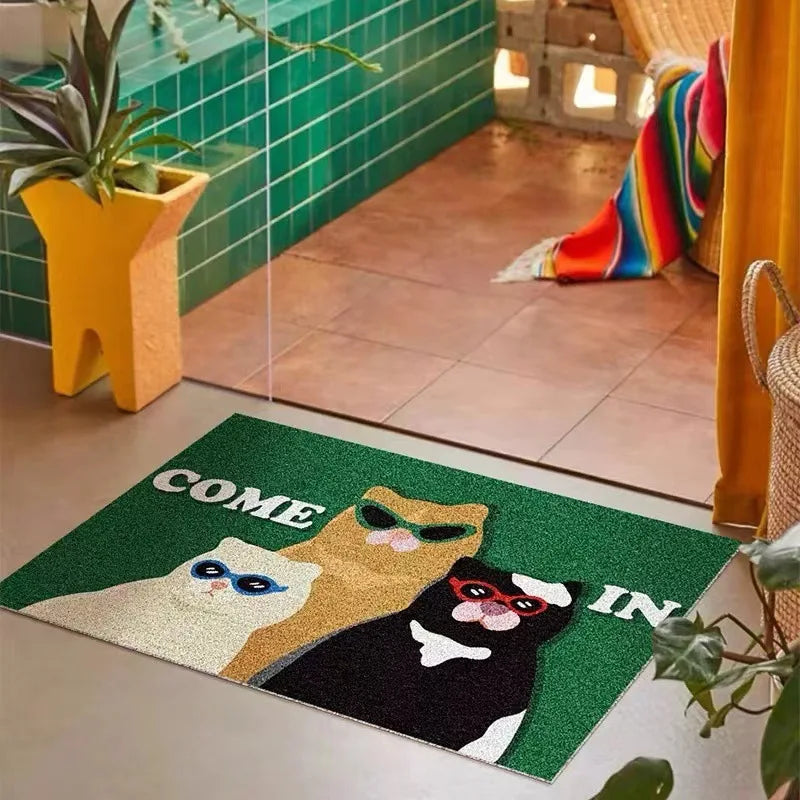 Funny Cats Entrance Doormat Dogs Anti-slip PVC Floor Mats Easy Clean Entry Porch Hallway Entryway Home Decor Dust Removal Carpet