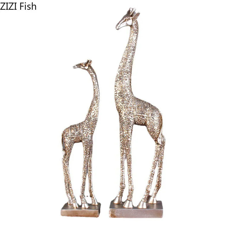 Vintage Giraffe Statue Flower Texture Giraffe Ornaments Desk Decoration Animal Sculpture Resin Crafts Room Aesthetic Decor