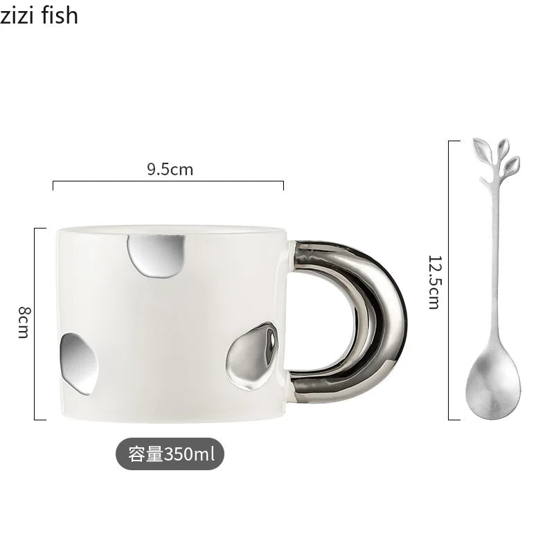 Creative Electroplated Ceramic Mug Office Large Handle Coffee Mug Home Juice Cup Breakfast Cup Milk Cups Couple Water Cup