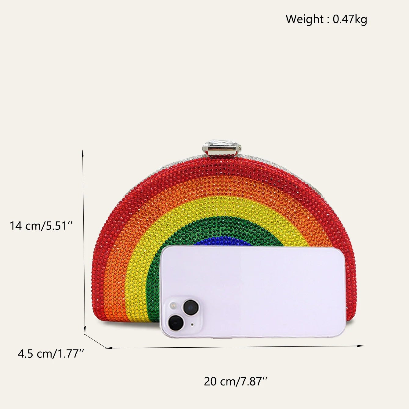 CEZIRA Women Luxury Glamorous Rainbow Color Rhinestone Evening Bag Colorful Stripes Half-round Dome Clutch Handbag Party Purse