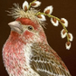 Bird with a branch of flowers on a brown background