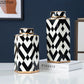 Modern Geometric Black and White Striped Storage Jar Household Ceramic Candy Sealed Jar Vase Sundries Container Home Decoration