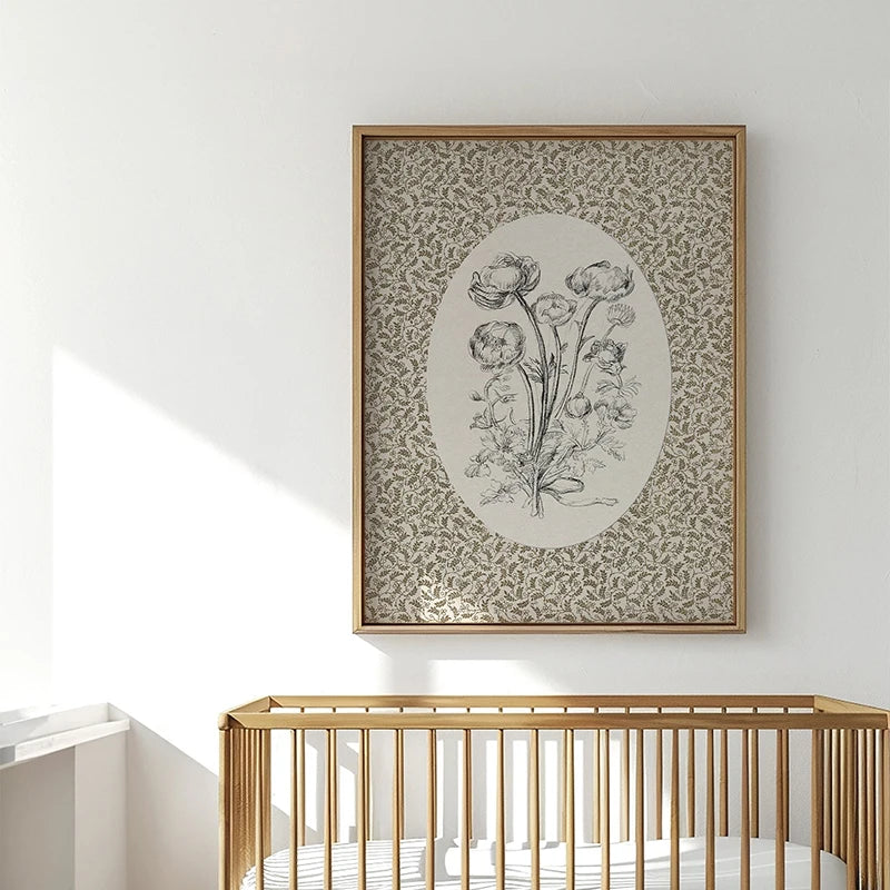 Neutral Vintage Floral Art Print Abstract Retro Pattern Art Painting Canvas Printing Home Wall Decoration Hanging Painting