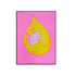 Yellow lemon character holding a sign with text on a pink background