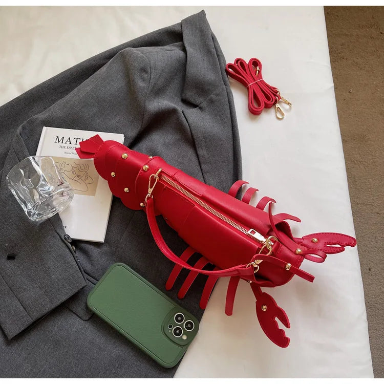 Young Girls Lobster Shape Crossbody Bag Solid Color Pu Leather Handbag Cute Creative Funny Bag Casual Toy Cross Body Phone Bag