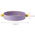 Purple round tray with yellow spherical handles and measurements on a white background
