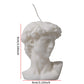 White marble bust with dimensions indicated on a white background