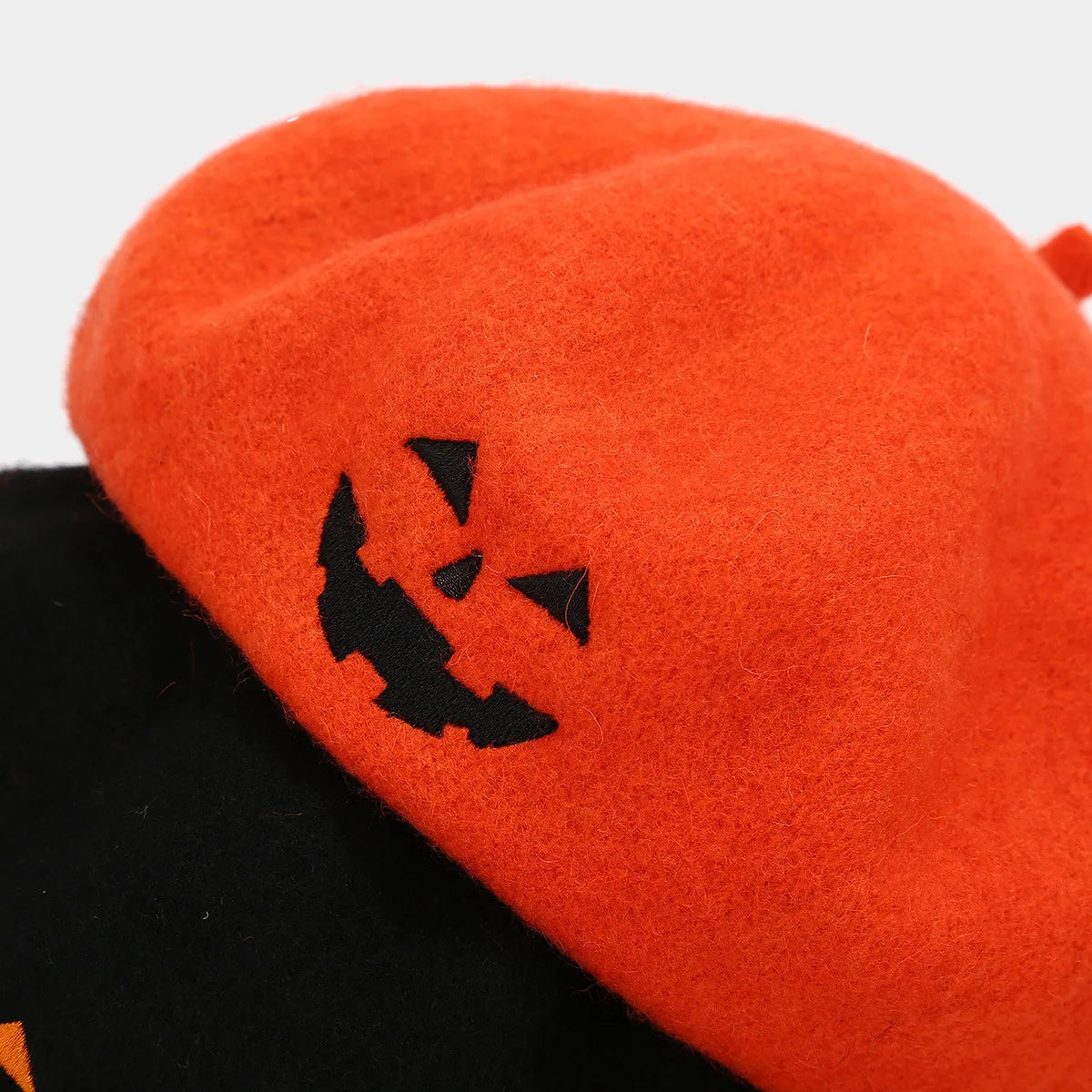 Chic Skull Embroidered Halloween Beret for Women Pumpkin Hat in White