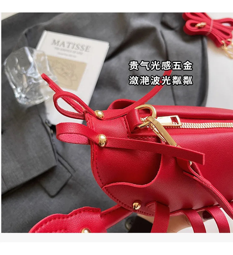 Young Girls Lobster Shape Crossbody Bag Solid Color Pu Leather Handbag Cute Creative Funny Bag Casual Toy Cross Body Phone Bag