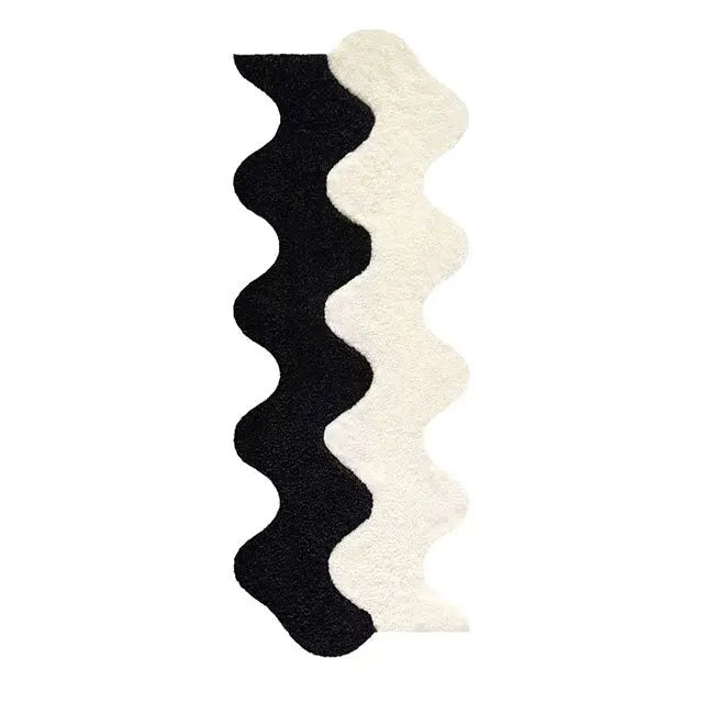 Black and white wavy rug on a white background
