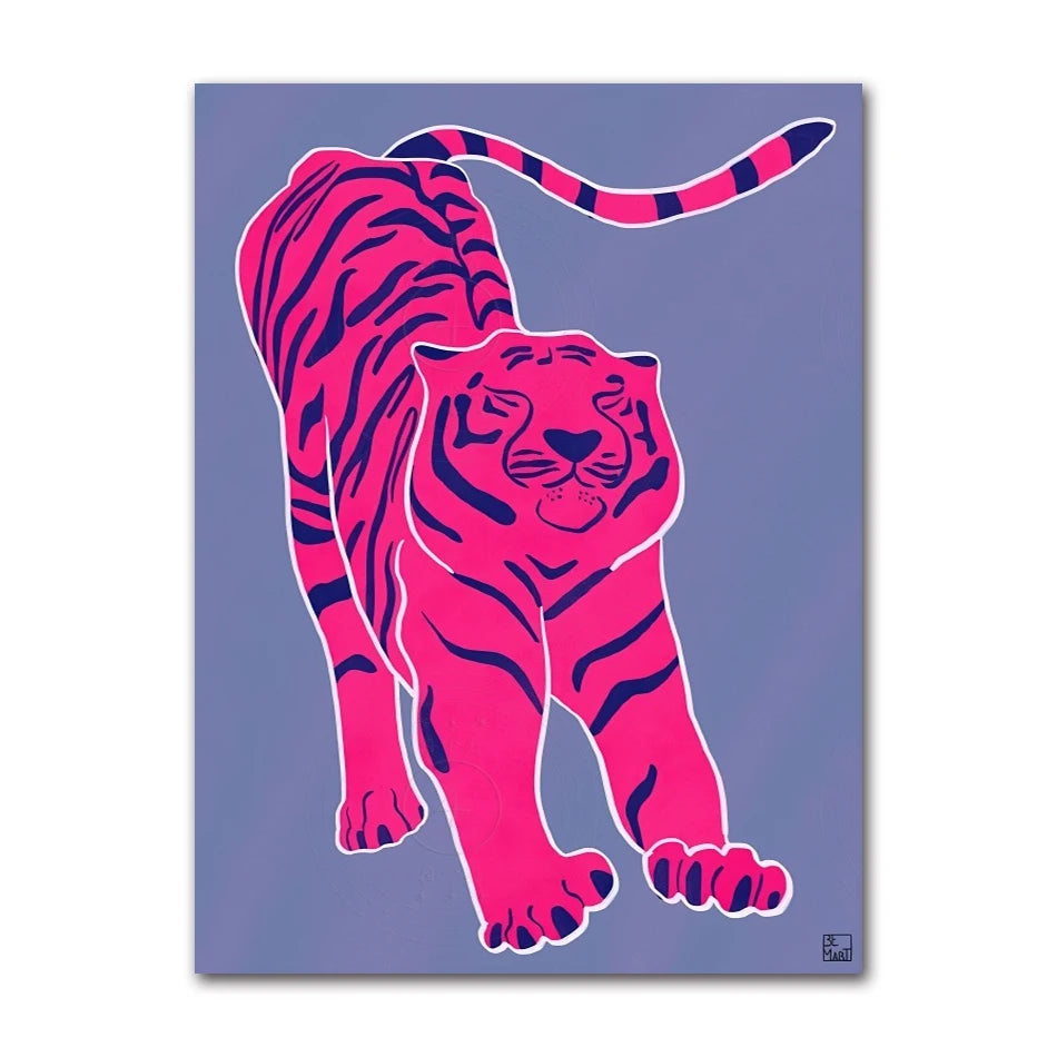 Pink tiger illustration on a purple background