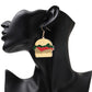 Burger-shaped earrings on a mannequin ear