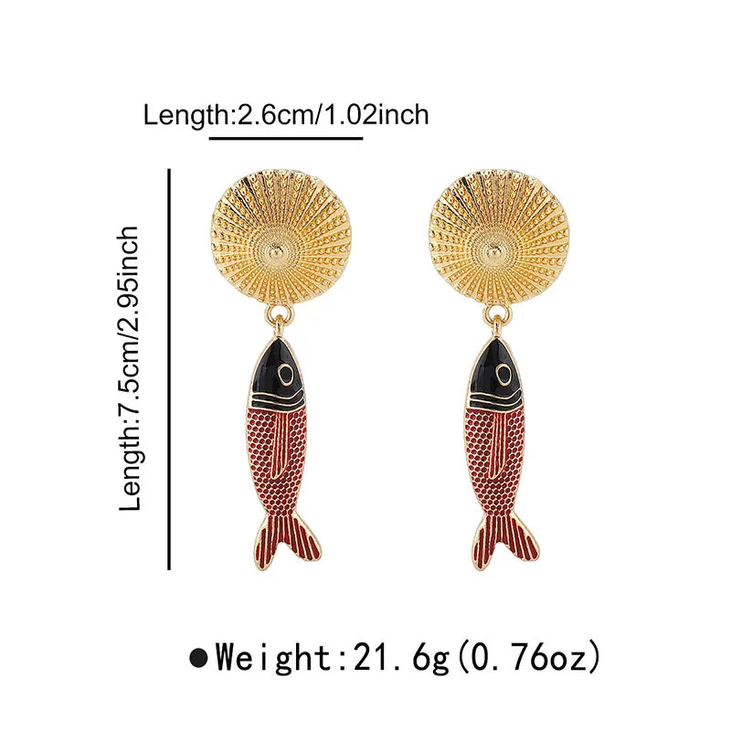 Fish Pendant Earrings Minimalist Luxury Style Bohemian Simple Fashion Earrings For Women's Summer Beach Holiday Female jewelry