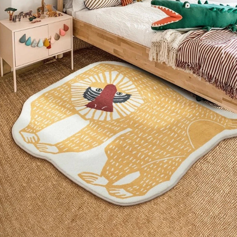 Children's room with a lion rug on the floor