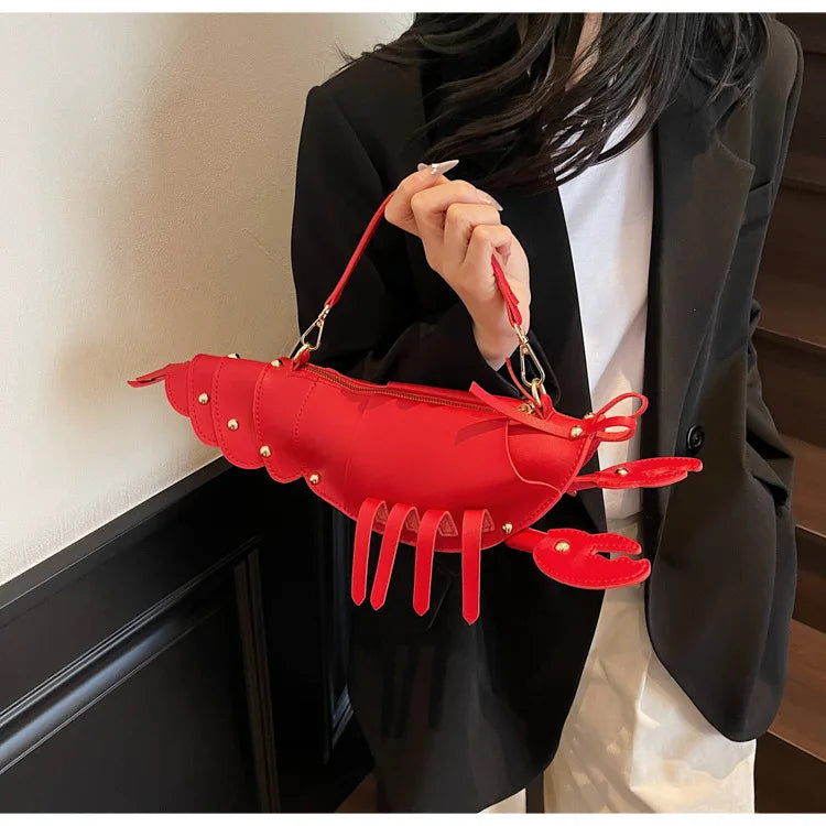 Young Girls Lobster Shape Crossbody Bag Solid Color Pu Leather Handbag Cute Creative Funny Bag Casual Toy Cross Body Phone Bag