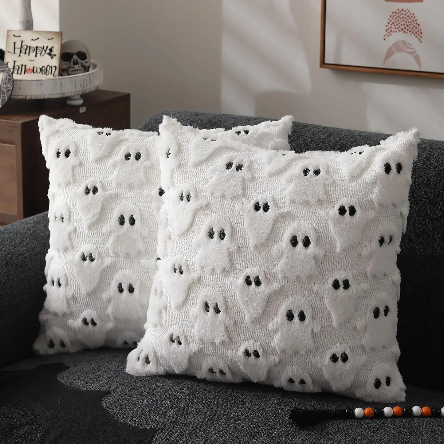 Halloween Pillow Covers,45x45,Decorative Pumpkin Pattern Pillowcase Soft Plush Faux Wool Cushions for Home Sofa Couch