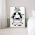Framed artwork with a black and white illustration of a person in a bathtub and text &