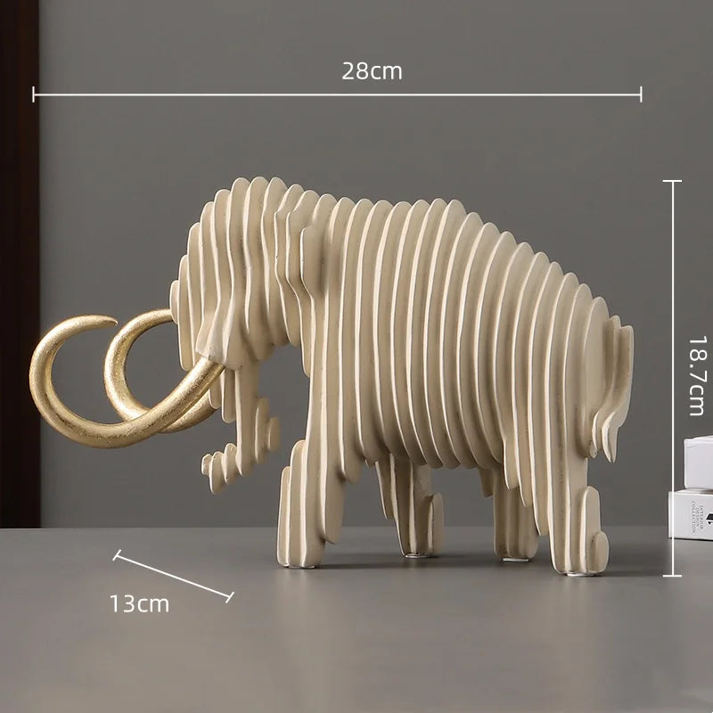 Wooden mammoth model with measurements on a gray background