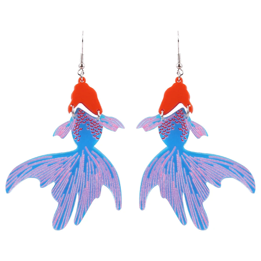 Trendy Colorful Laser Cut Goldfish Arcylic Drop Earrings for Women Girl Funny Cute Red Fish Dangle Earrings Jewelry Party Gifts