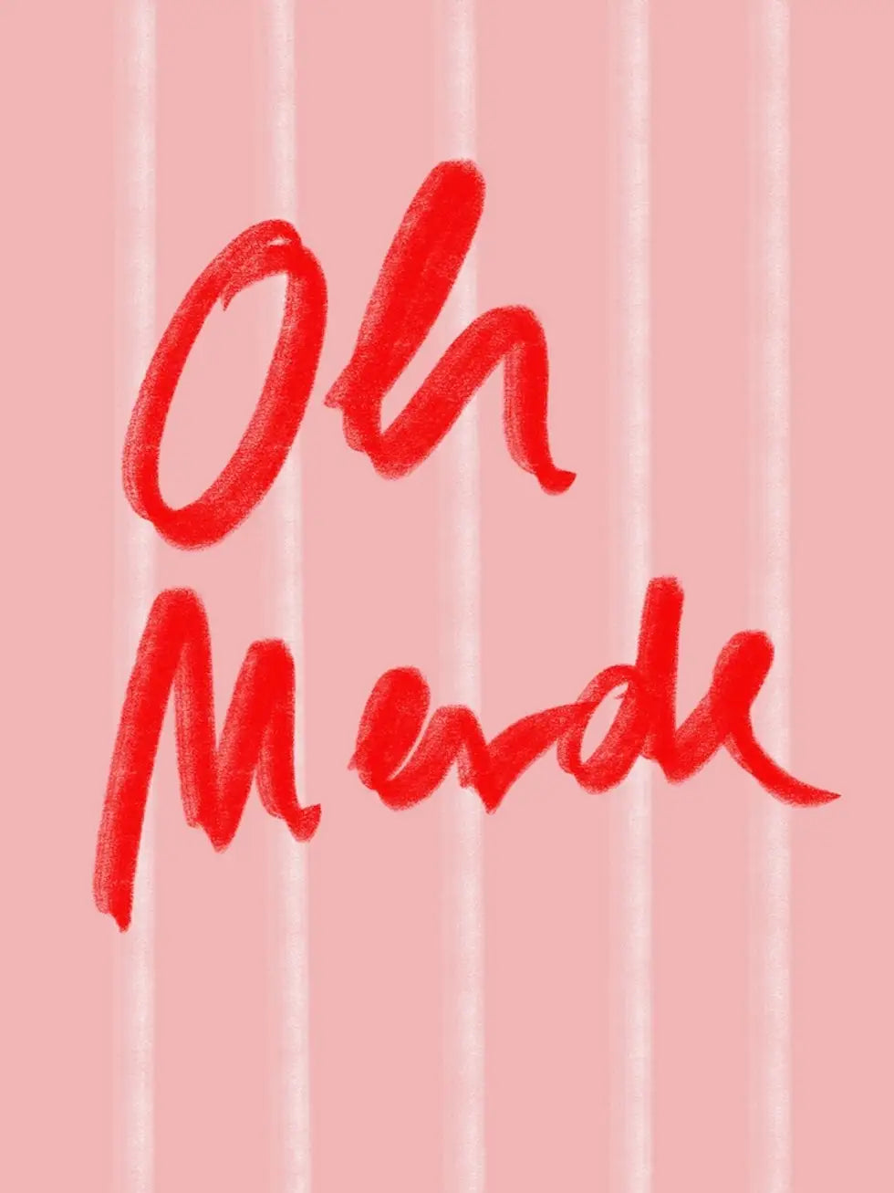 Red text 'Oh Meine' on a pink background with white stripes