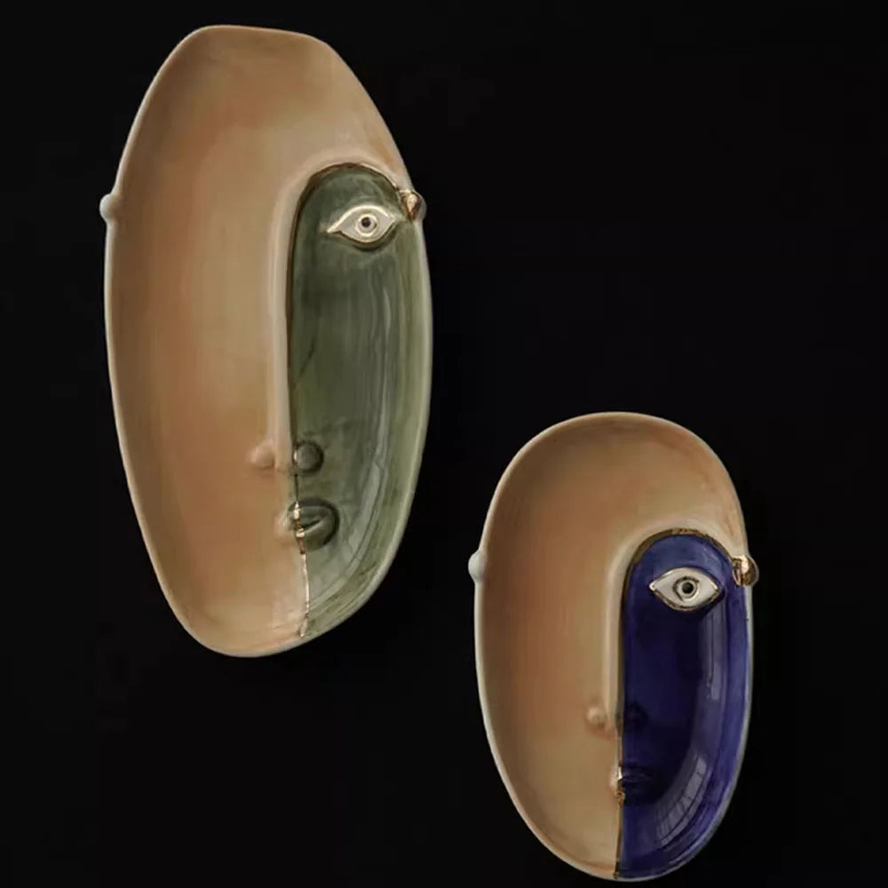 abstract face hand painted ceramic plate product view 5