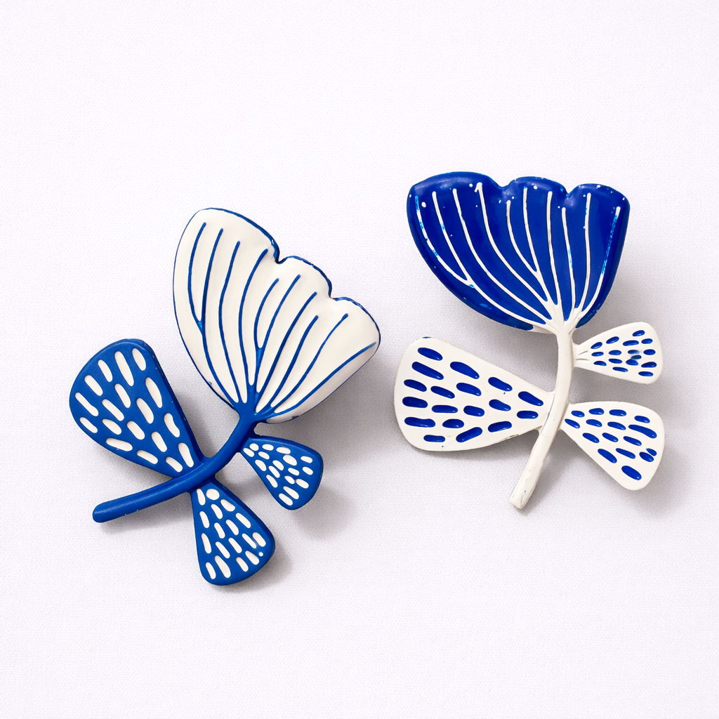 asymmetric flower stud earrings drip glaze jewelry main product view