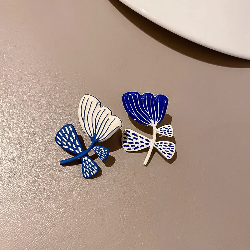 asymmetric flower stud earrings drip glaze jewelry product view 5